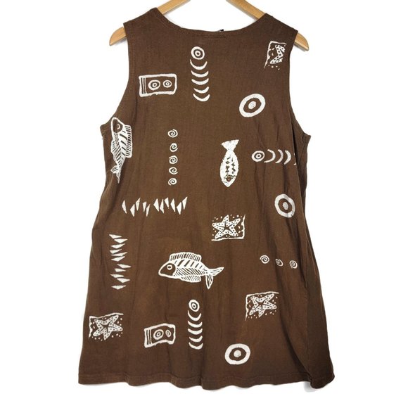 Exist Sports Line T-Shirt Dress Size Large Brown Fish Print Used Vintage 90s - Picture 2 of 4